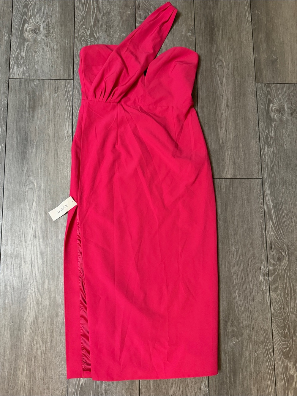 Bardot One-Shoulder Hot Pink Midi Dress